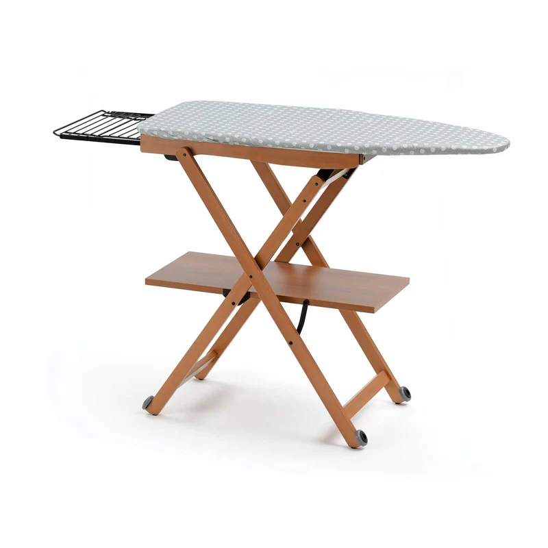 ARIT STIROCOMODO - Table à Repasser, Planche à repasser, avec Hauteur Réglable (84-93 cm), Roulettes et Repose-fer Coulissant, Hêtre, Couleur Cerise