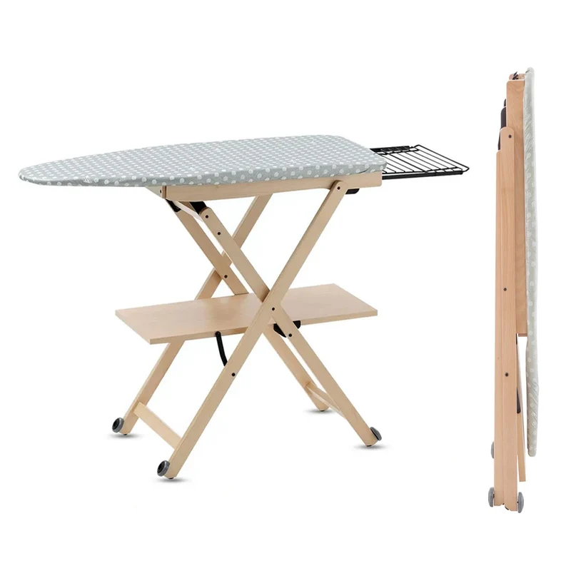 ARIT STIROCOMODO - Table à repasser, planche à repasser, hauteur réglable de 84 à 93 cm, roulettes, repose-fer coulissant, couleur naturelle