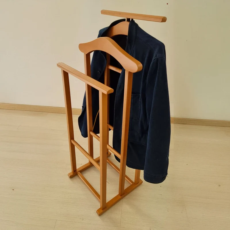 ARIT Maxi – Valet de chambre en hêtre, 2 cintres, 2 porte-pantalons, couleur merisier, fabriqué en Italie