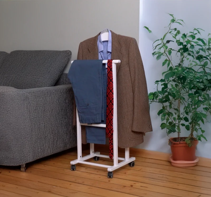 ARIT ATRI - Valet de Chambre, sur Roulettes, Valet de Nuit, Bois de Hêtre, Fabriquée en Italie, Porte-Vêtements, Valet Vetement, Couleur Blanc