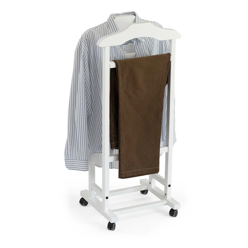 ARIT Mixer – Valet de chambre en hêtre, 2 cintres, porte-pantalon, tablette de rangement et porte-jupes, blanc