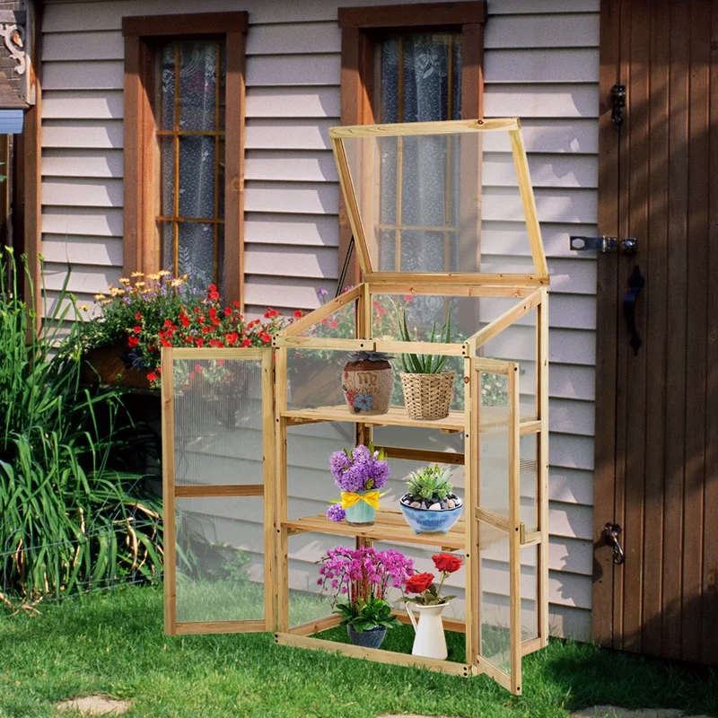 Costway - Petite Serre de Jardin, Serre de Jardin, avec Etagères à 3 Niveaux, 60x45x100cm, Vitrages Transparents en Polycarbonate, Nature