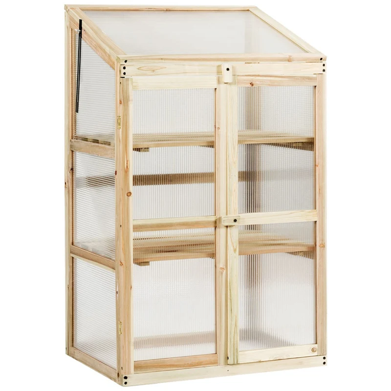 Costway - Petite Serre de Jardin, Serre de Jardin, avec Etagères à 3 Niveaux, 60x45x100cm, Vitrages Transparents en Polycarbonate, Nature