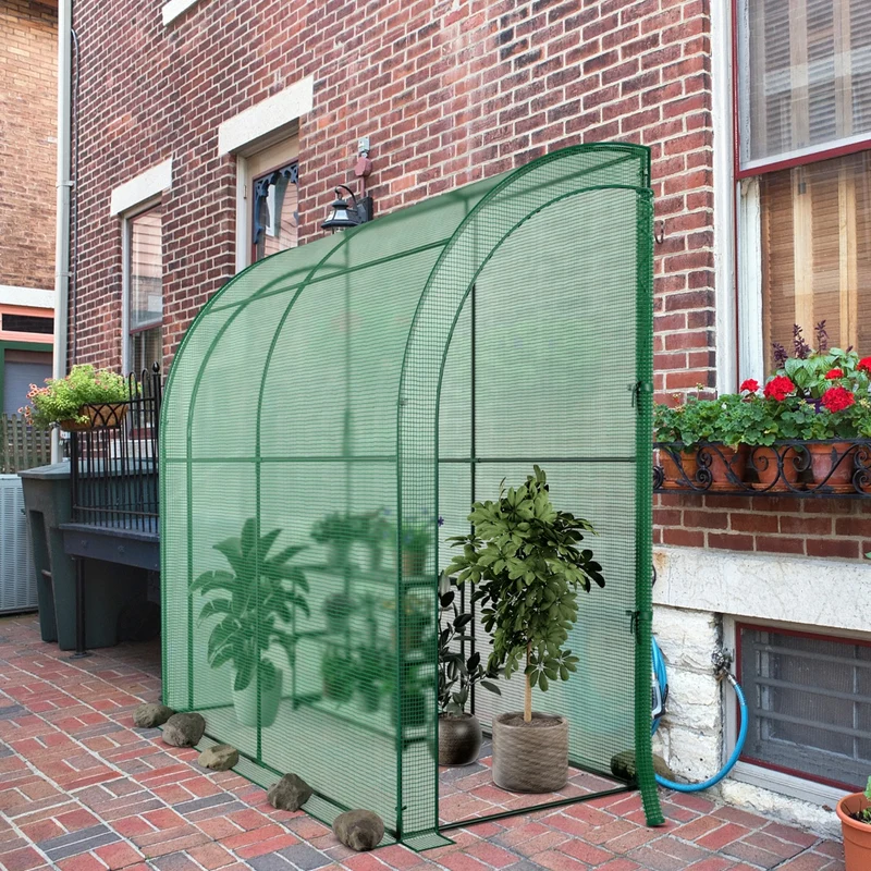 Costway - Serre de Jardin, avec Étagère à Plantes 3 Niveaux 2 Portes Zippées, Jardin Couvert, Adossée en PE, Imperméable Cadre en Acier, Vert
