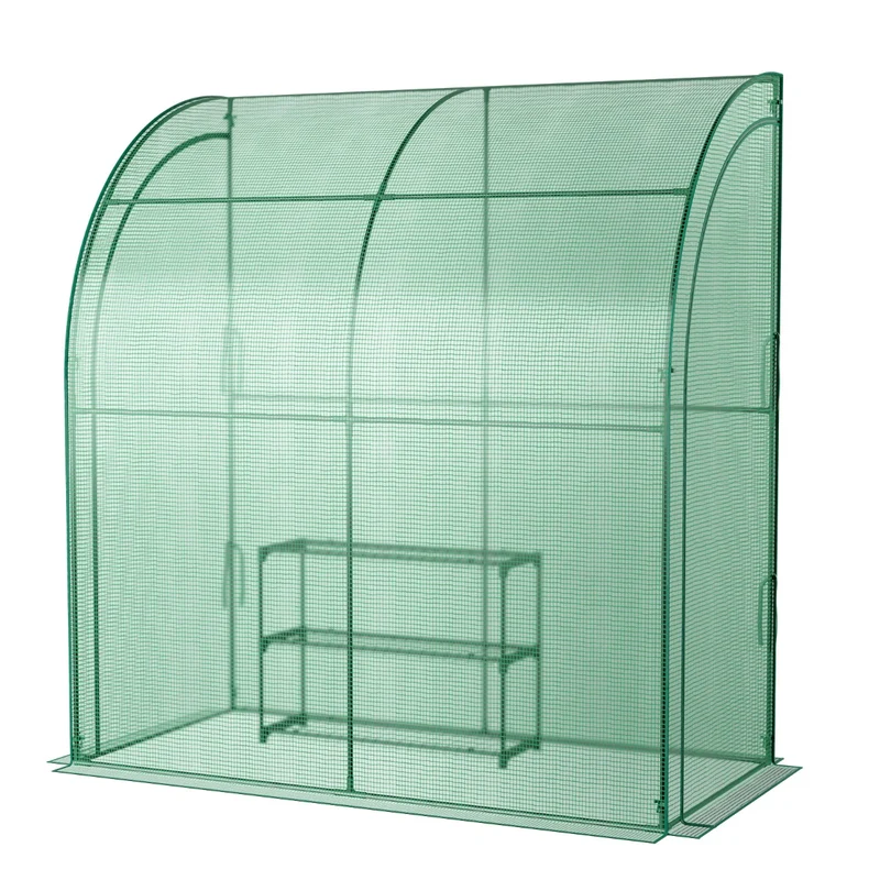 Costway - Serre de Jardin, avec Étagère à Plantes 3 Niveaux 2 Portes Zippées, Jardin Couvert, Adossée en PE, Imperméable Cadre en Acier, Vert