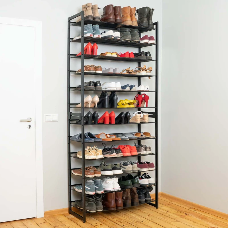 Tatkraft Eiffel – Étagère à chaussures étroite en acier, 12 niveaux, jusqu’à 60 paires, noire