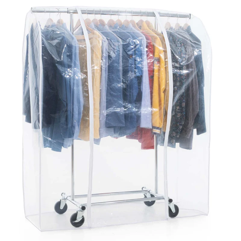 Tatkraft Darren & Protector – Portant à vêtements solide sur roulettes avec housse transparente imperméable, capacité 100 kg