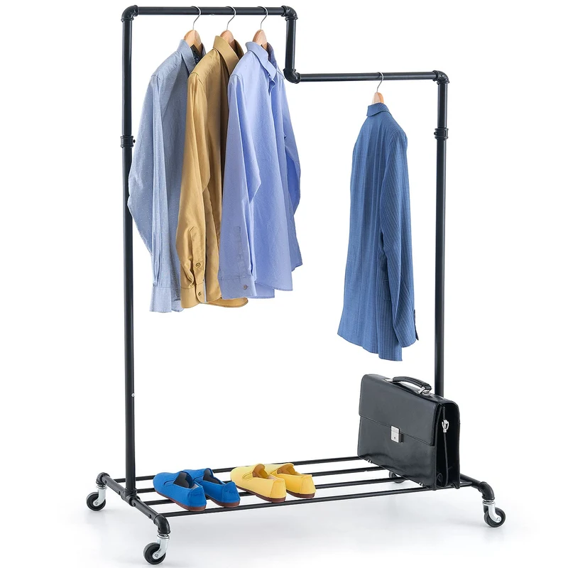 Tatkraft Tube - Portant à Vêtements Robuste avec Porte-Chaussures, 2 Niveaux pour une Habits sur Roulettes pour un Deplacement Facile, Jusqu'à 100 kg