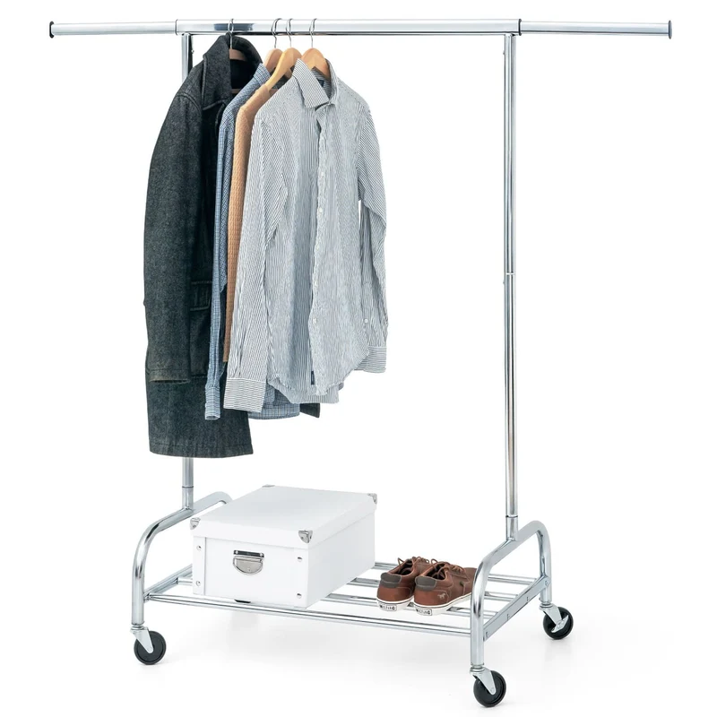 Tatkraft Tiger - Portant Vêtement Solide sur Roulettes, Charge 100 kg, avec Range-Chaussures, Longueur Réglable, Portant pour Professionnel, Chromé