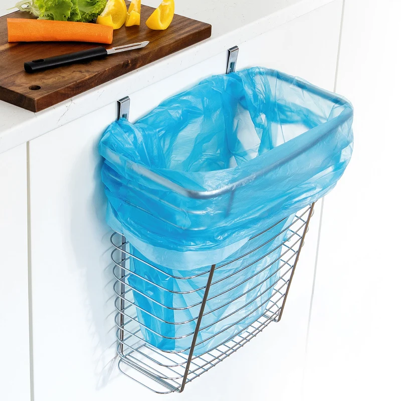 Tatkraft Top – Panier de rangement et poubelle suspendue sur porte de placard, 10 L, acier chromé