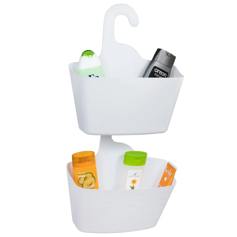 Tatkraft Posh Panière de Douche Plastique Blanc à Suspendre, 2 Paniers de Rangement pour la Maison avec Crochet