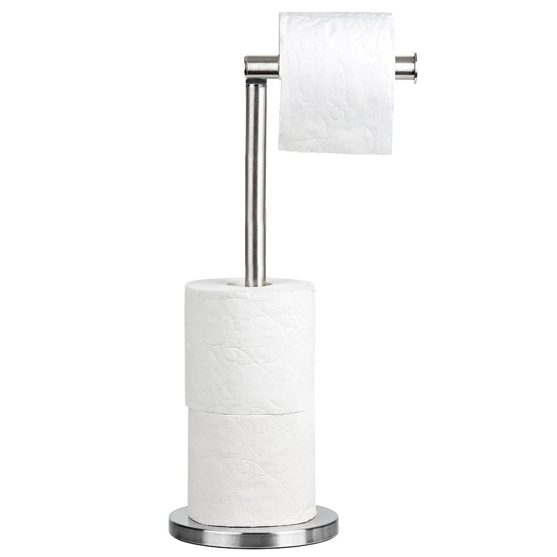 Tatkraft Kiara Porte-Rouleau pour Papier Toilette en Acier Inox sur Pied, Idéal pour 4 Rouleaux de Papier Hygiénique, Entretien Facile