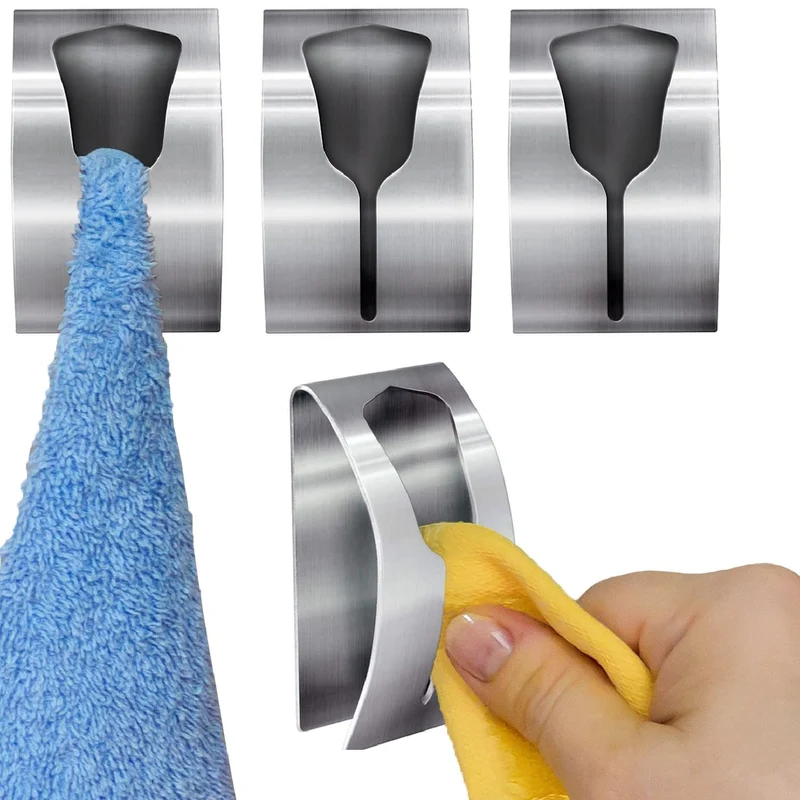 Tatkraft Ida – Lot de 4 porte-serviettes adhésifs en acier inoxydable pour cuisine et salle de bain, jusqu’à 5 kg