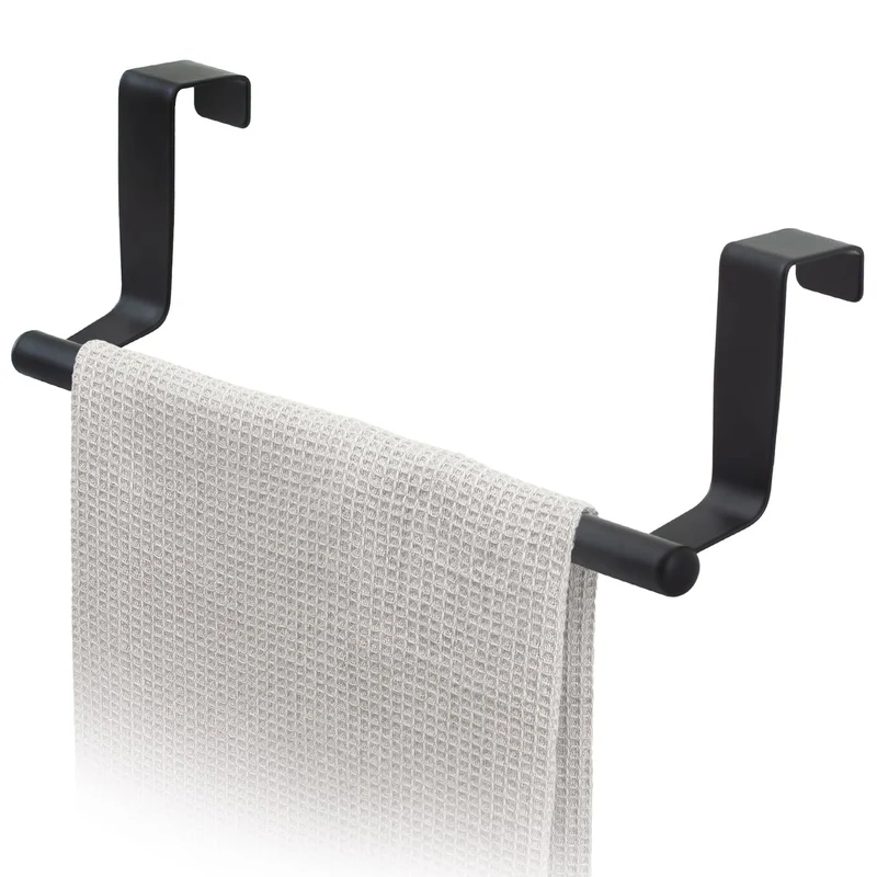 Tatkraft Horizon Black Porte Serviettes Torchons sur Porte, Barre Acier Inox à Suspendre sur Porte de Placard, Installation sans Perçage