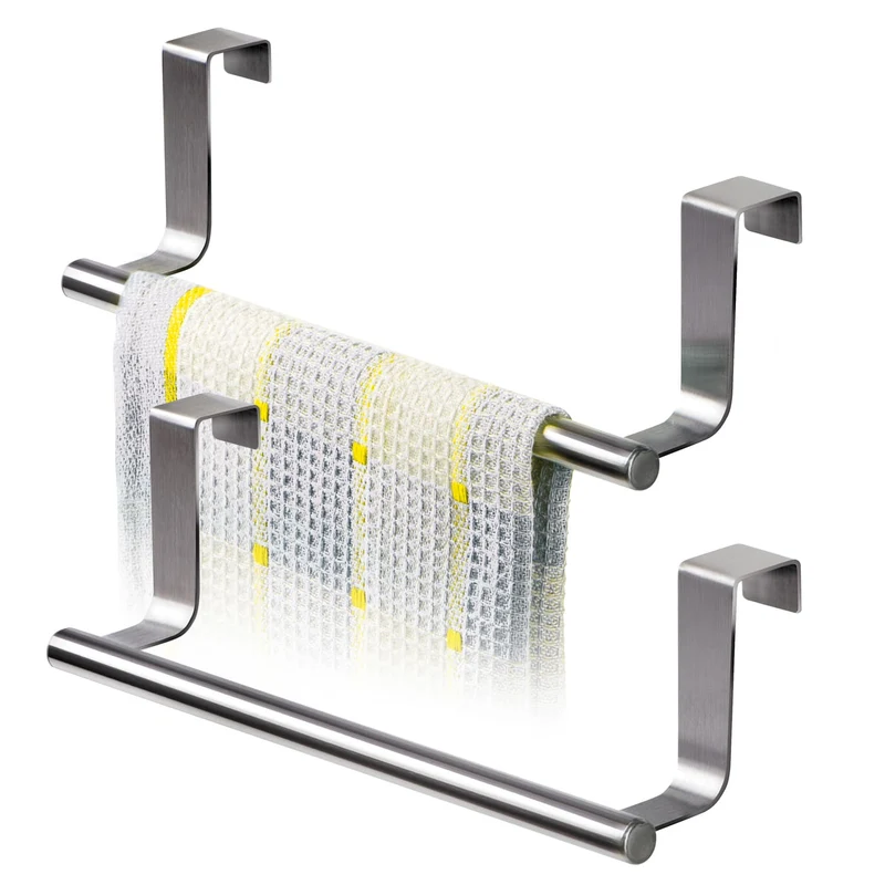 Tatkraft Horizon – Lot de 2 porte-serviettes en acier inoxydable à suspendre aux portes de placard, jusqu’à 3 kg