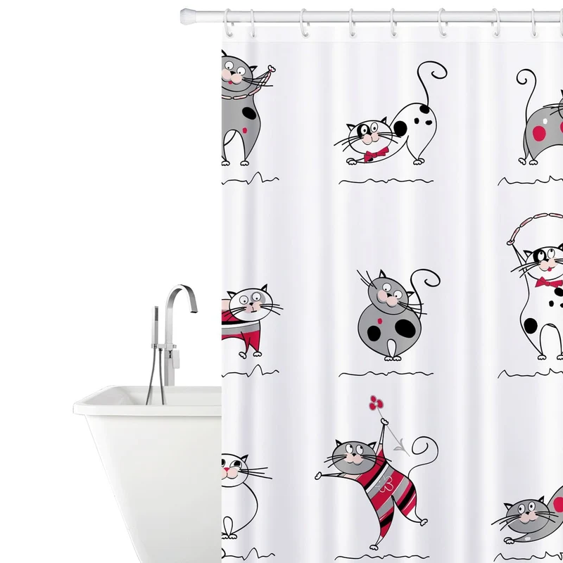 Tatkraft Funny Cats Rideau de Douche et Baignoire en Polyester Imperméable avec 12 Anneaux, Lavable Machine, 180 x 180 cm