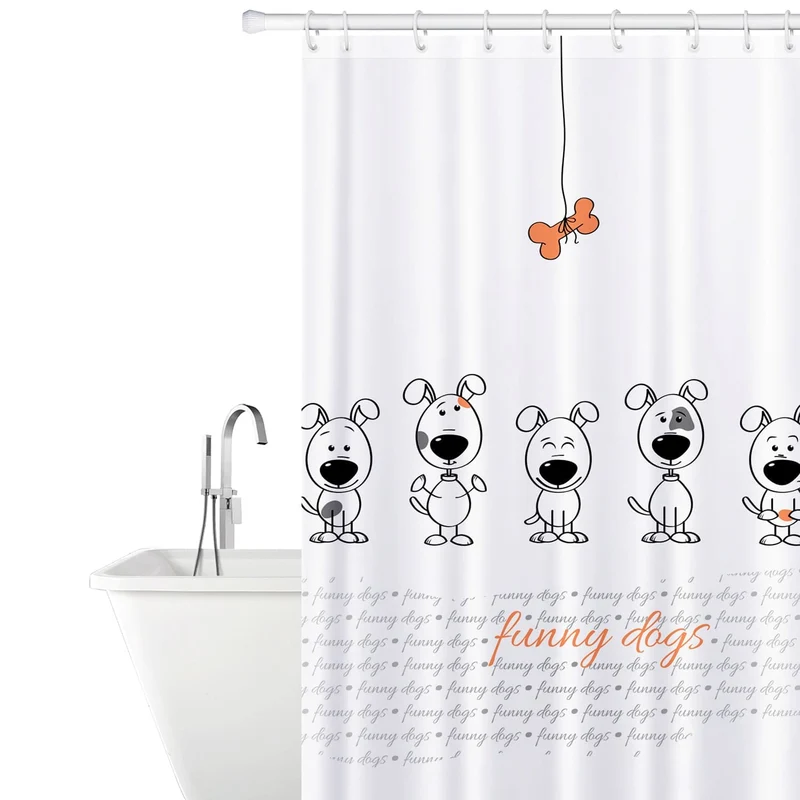 Tatkraft Funny Dogs Rideau de Douche et Baignoire en Polyester Imperméable avec 12 Anneaux, Anti-Moisissure, 180 x 180 cm
