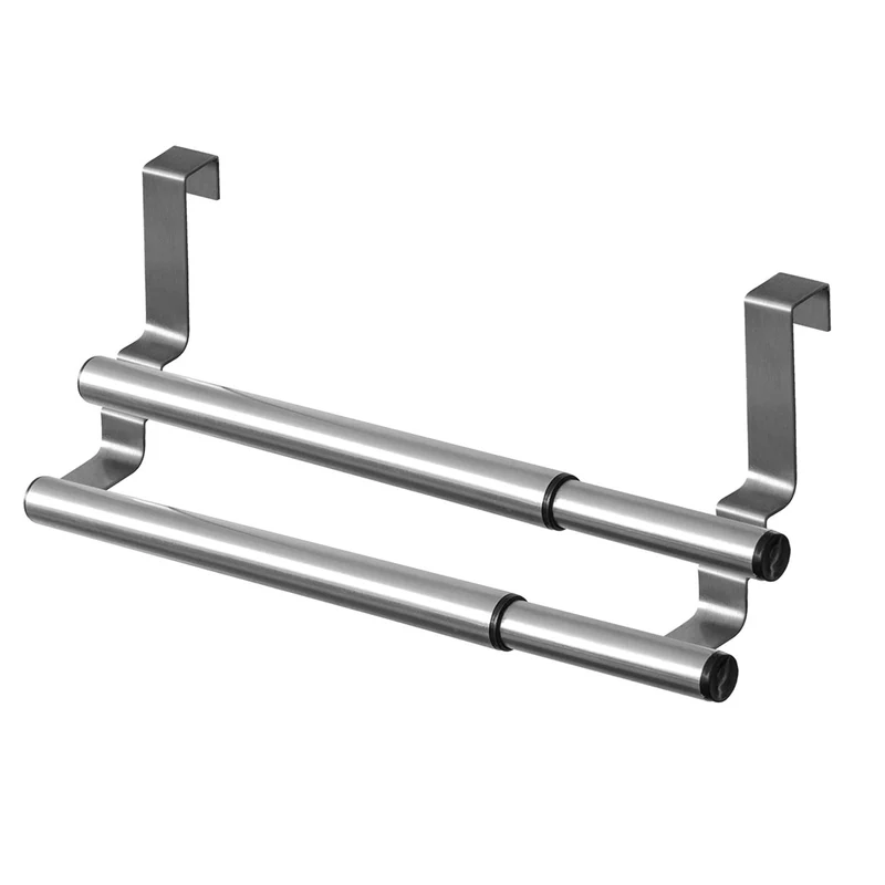Tatkraft Double – Porte-serviettes double extensible en acier inoxydable pour portes et placards, installation sans outils