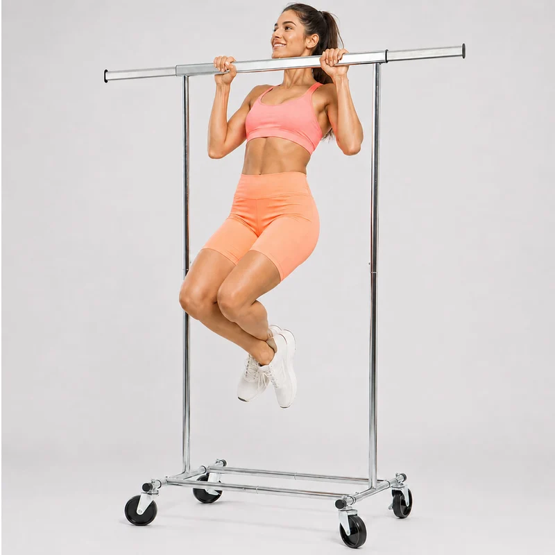 Tatkraft Darren – Portant à vêtements solide, professionnel, jusqu’à 100 kg, montage en 1 min, pliable, avec roulettes, chromé