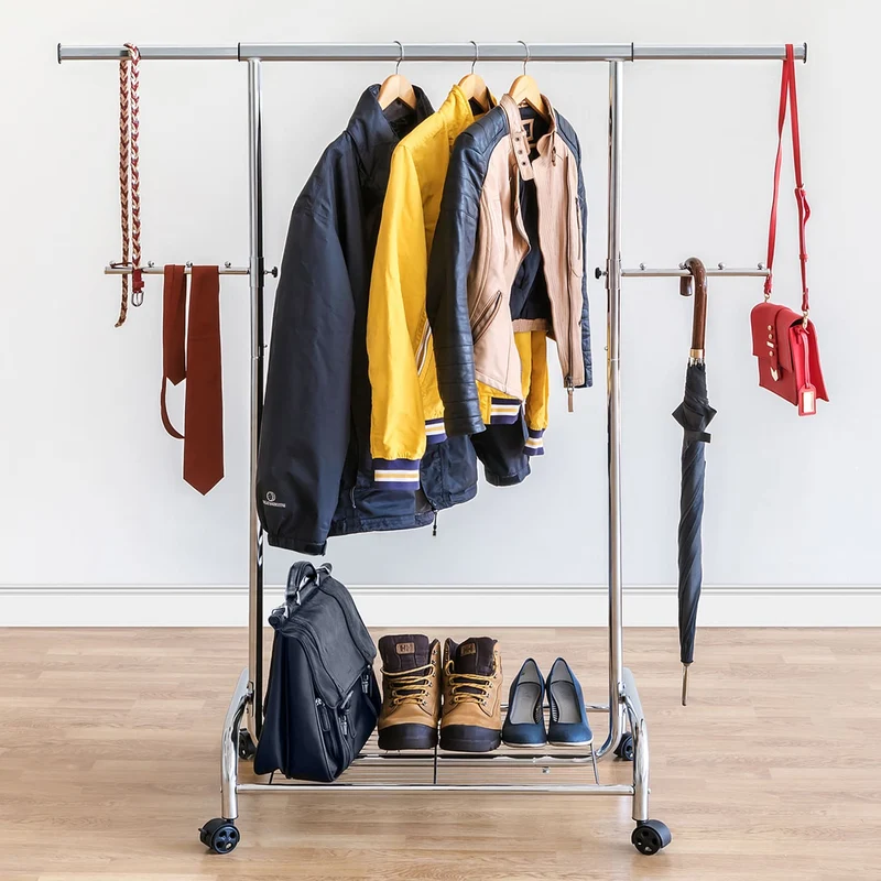Tatkraft Bull - Portant à Vêtements INOX Multi Rangements sur Roulettes, Étagère à Chaussures, Jusqu'à 80 kg de Charge