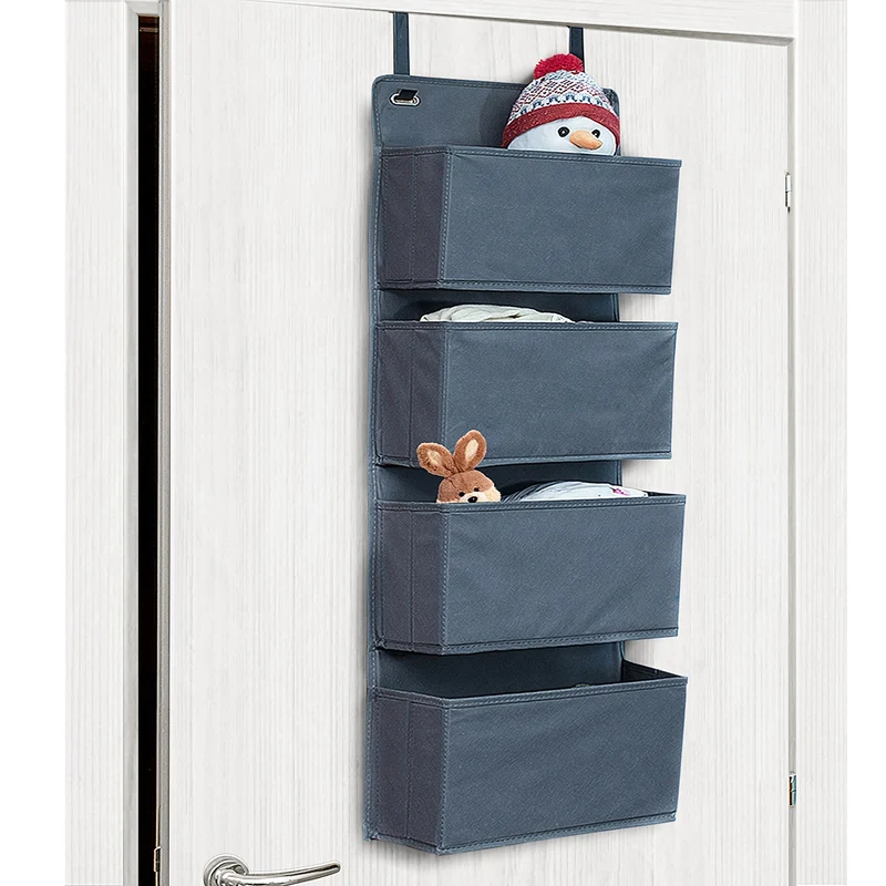 Tatkraft Cozy - Etagère de Rangement, Organisateur en Tissu à Suspendre sur les Portes et Murs, 4 Compartiments, Look Qualitatif et Elégant