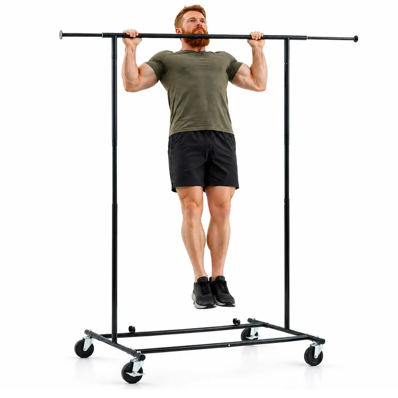 Tatkraft Derek - Portant Vêtement Solide, 100 kg Capacité, Portant Vetement Professionnel, avec Roulettes, Pliable, 1 min Montage, Extensible, Noire