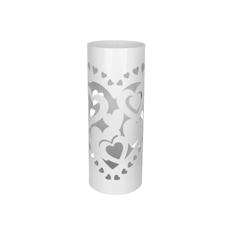 Today Home Porta Ombrelli in Metallo Cuore L, Contenitore per Ombrelli con Vaschetta Scolapioggia e 1 Gancetto, diametro 21cm altezza 55cm, Bianco