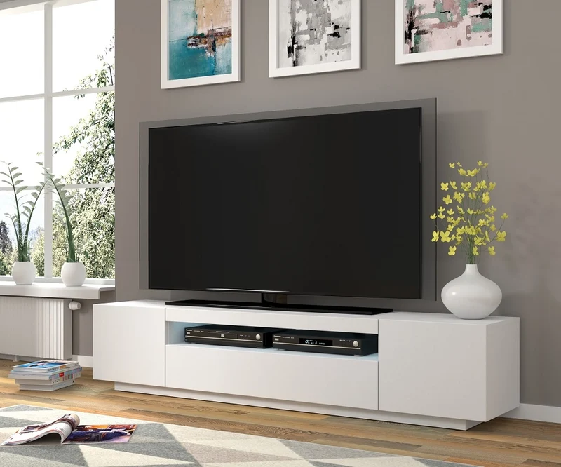 Mobile TV sospeso o a terra 200x42/36x37 Cm STAND AURA Bianco opaco