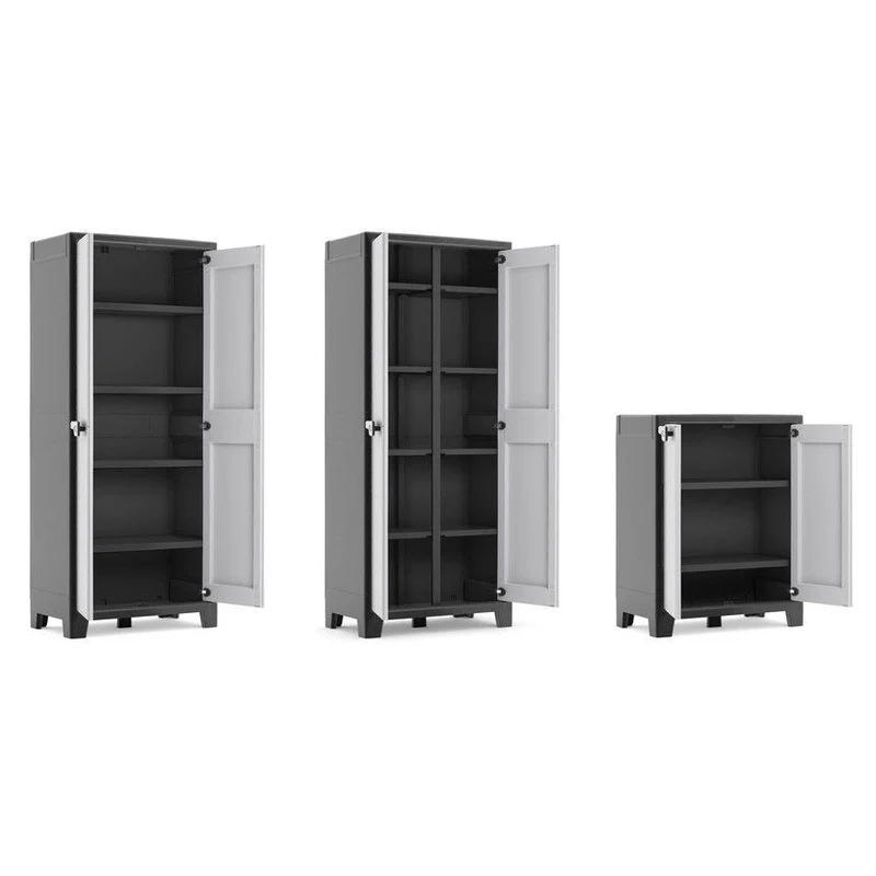 Keter 9760000 Titan Armadio Alto 2 Ante 4 Ripiani Regolabili 30 Kg Lucchettabile IPX3 80x44x182 cm colore Grigio Nero
