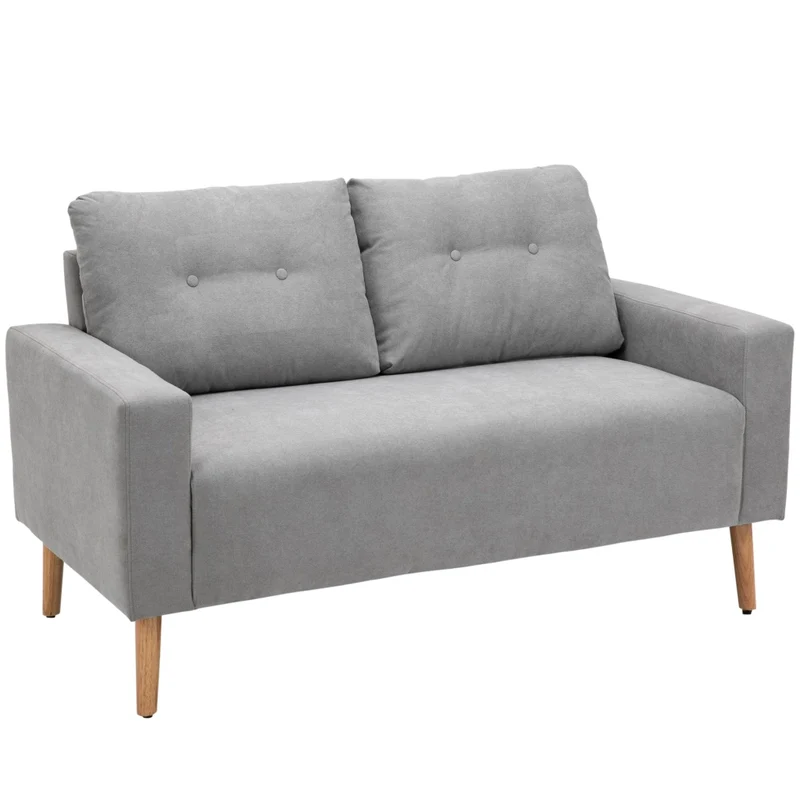 EasyComfort Divano 2 Posti Moderno in Stile Nordico con Schienale Trapuntato, in Poliestere e Legno, 145x76x88 cm, Grigio chiaro