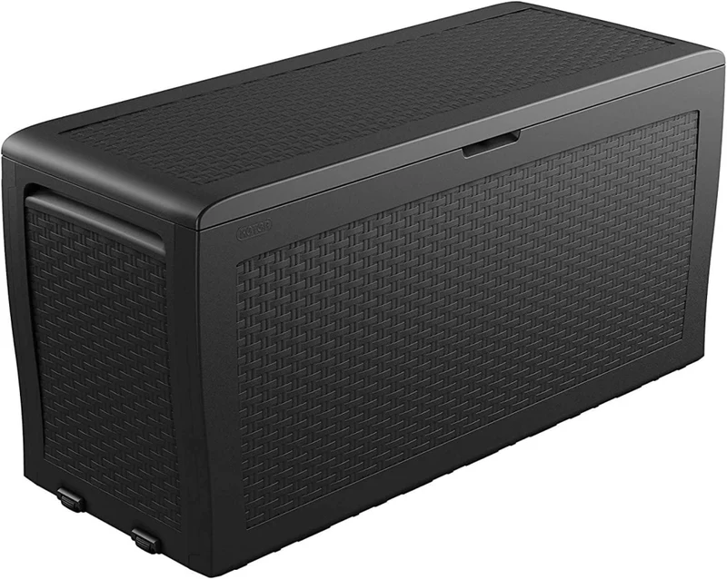 Cassapanca da Esterno Samoa 270 Litri in Resina Effetto Rattan con Ruote