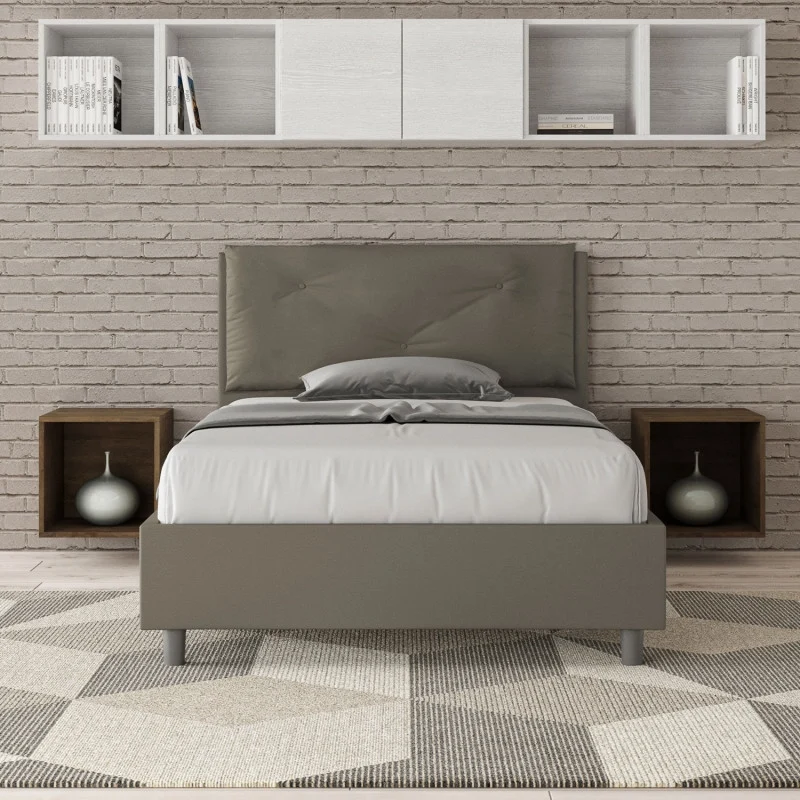 Letto imbottito Piazza e mezzo 120x190 cm Large - Similpelle,Cappuccino,Con rete