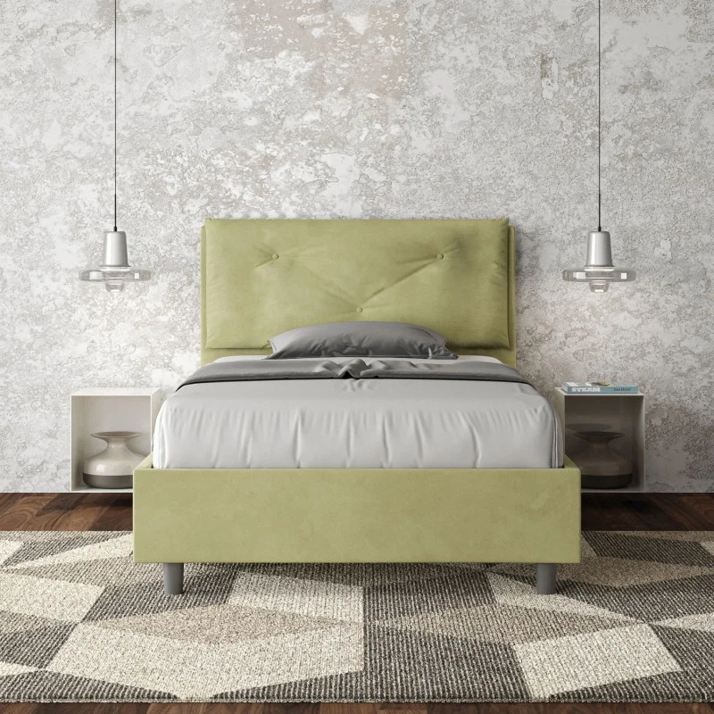 Letto imbottito Piazza e mezzo 120x190 cm Large - Contenitore,Microfibra,Tè verde