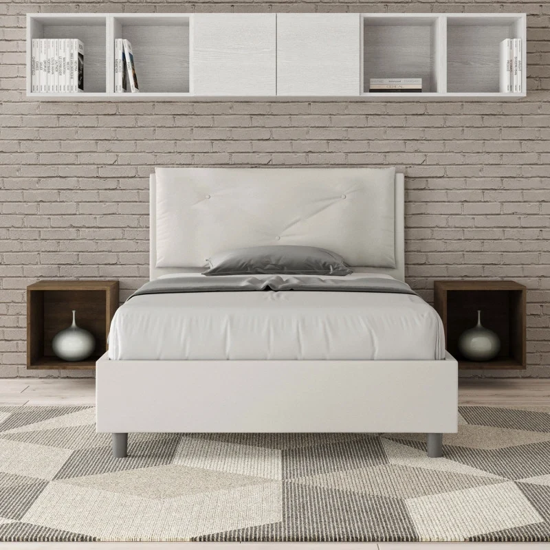 Letto imbottito Piazza e mezzo 120x190 cm Large - Bianco,Similpelle,Contenitore