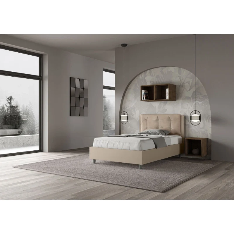 Letto imbottito Piazza e mezzo 120x210 cm Large - Similpelle,Tortora,Contenitore