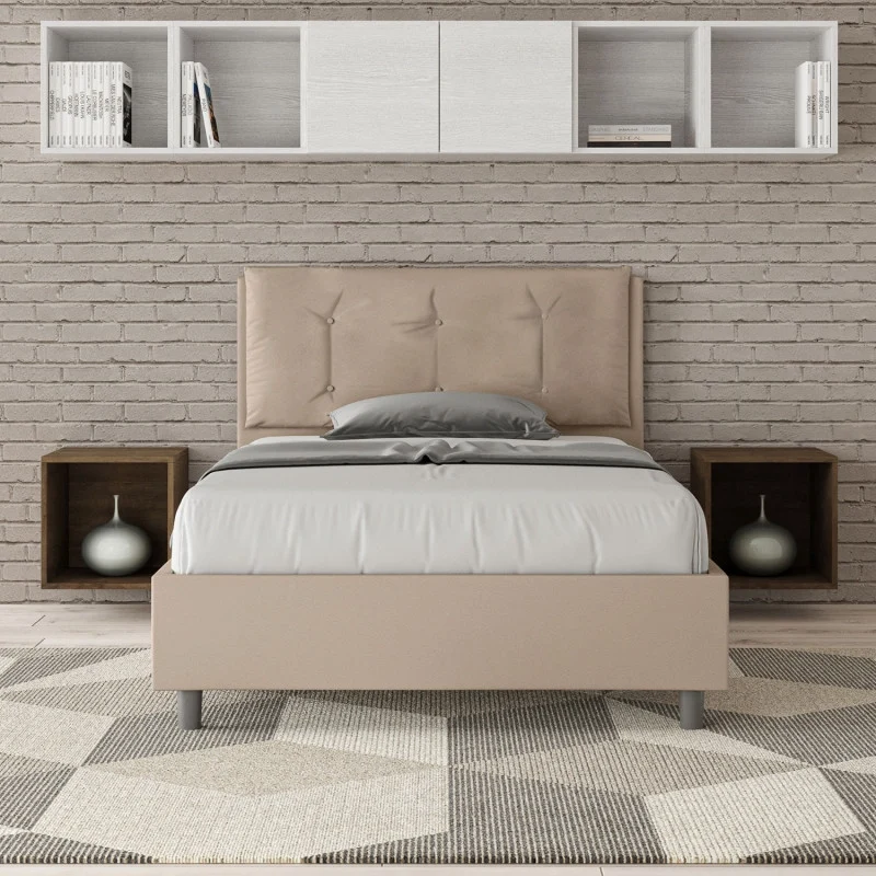Letto imbottito Piazza e mezzo 120x210 cm Large - Similpelle,Tortora,Con rete