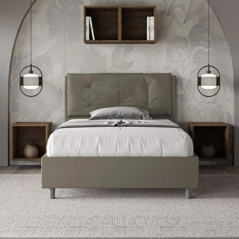 Letto imbottito Piazza e mezzo 120x200 cm Large - Similpelle,Cappuccino,Contenitore