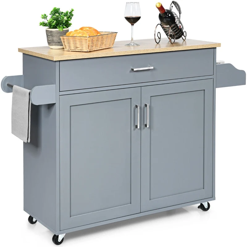 Costway - Credenza Cucina, Carrello da Cucina, Isola da Cucina, Scaffale per Microonde, Carrellino Portaoggetti con ruote di Gomma, Grigio