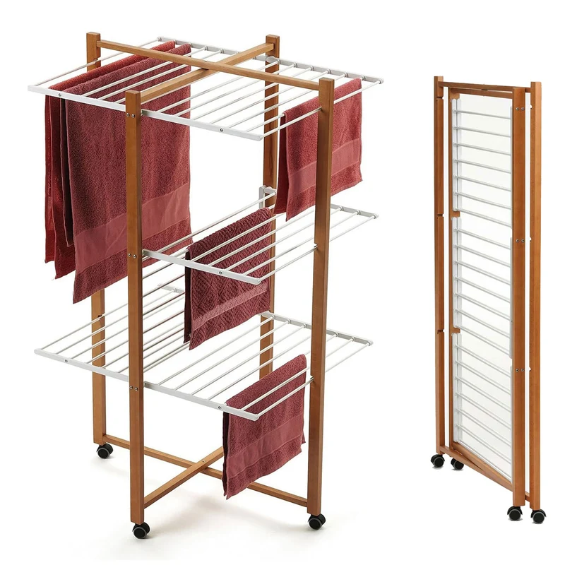 ARIT KARISMA - Stendibiancheria Verticale, Stendibiancheria Legno, Stendino a Torre, 25 Metri di Filo Stendibile - Colore Ciliegio
