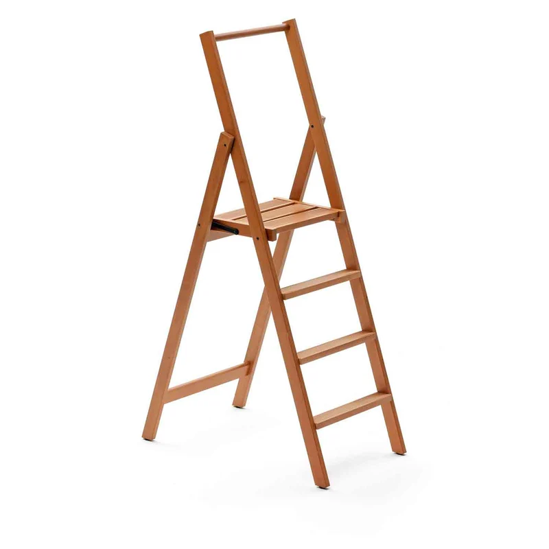 ARIT KIMORA 4 - Scala pieghevole, gradini antiscivolo, ampia pedana, piedini alla base, Scaletta legno, ciliegio