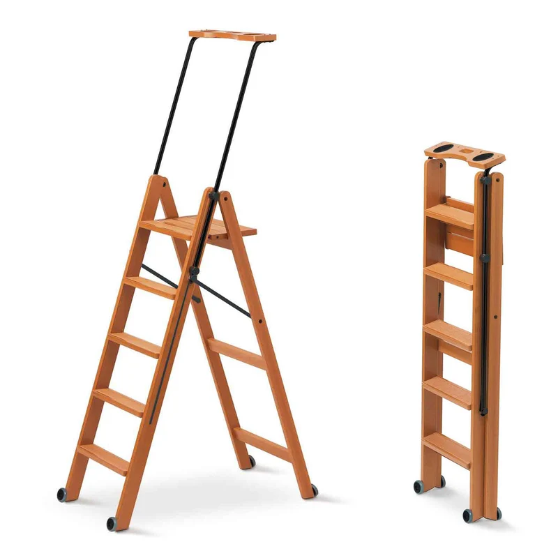 ARIT TUSCANIA 5 - Scala, gradini antiscivolo, sistema di sicurezza, vano portaoggetti superiore, ruote, Scaletta legno, Ciliegio