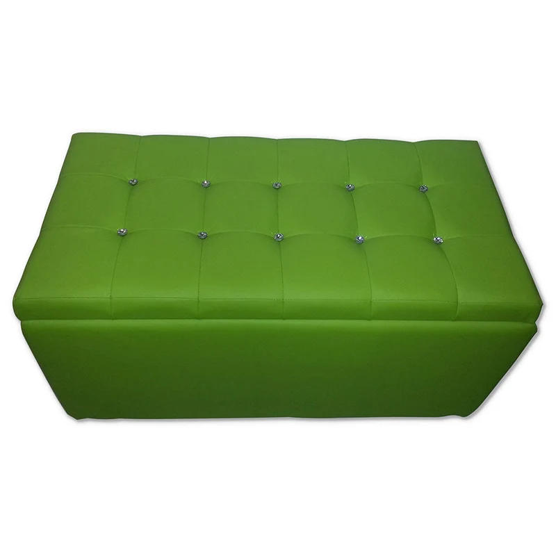 Baule Cassapanca Pouf Contenitore in Similpelle e Cristalli Renier Verde Mela