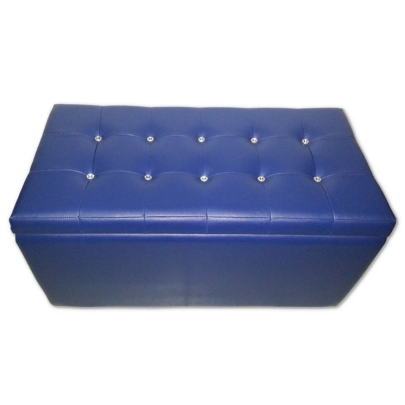 Baule Cassapanca Pouf Contenitore in Similpelle e Cristalli Renier Blu