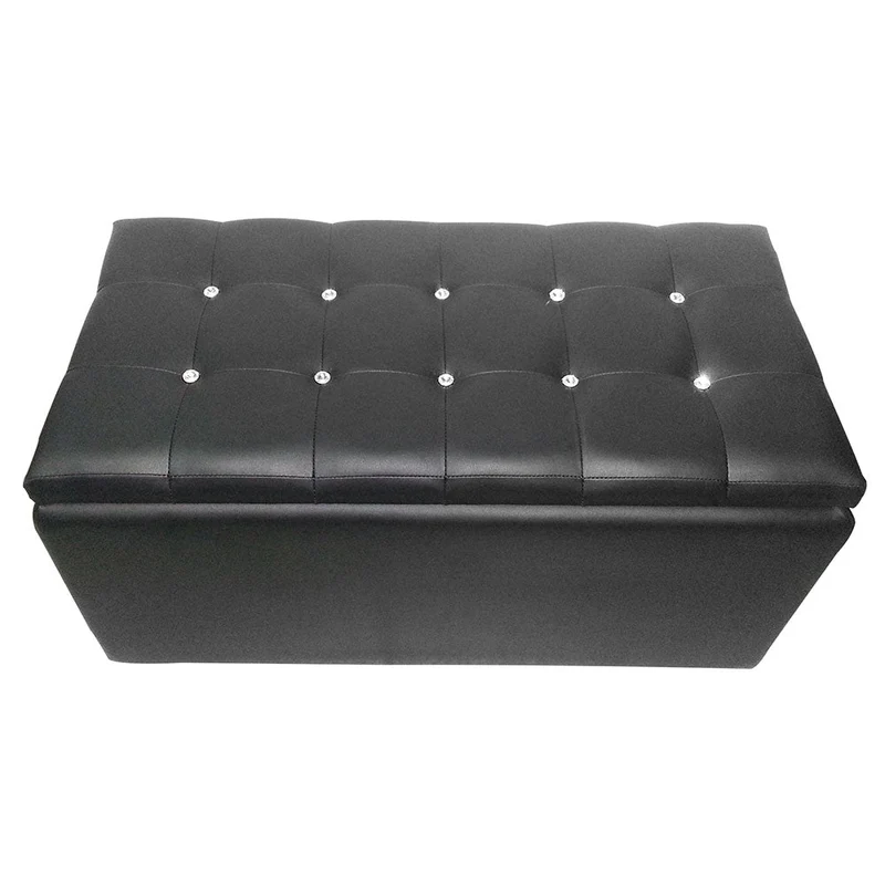Baule Cassapanca Pouf Contenitore in Similpelle e Cristalli Renier Nero