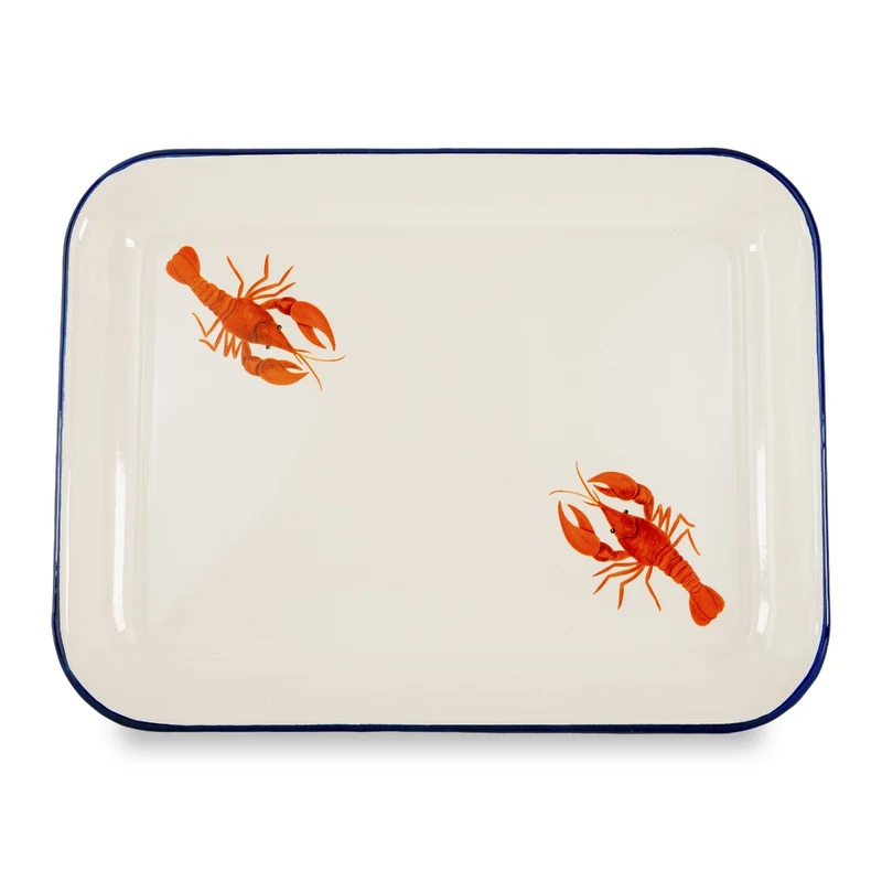 Vassoio in latta smaltata - 34x25cm / Crema Aragosta