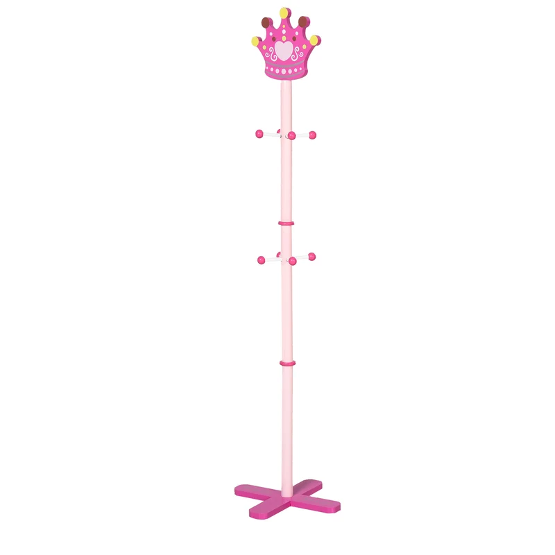 Easycomfort Appendiabiti da Terra per Cameretta Bambini in Legno Rosa con 8 Ganci e Design a Forma di Corona 35 x 35 x 142cm