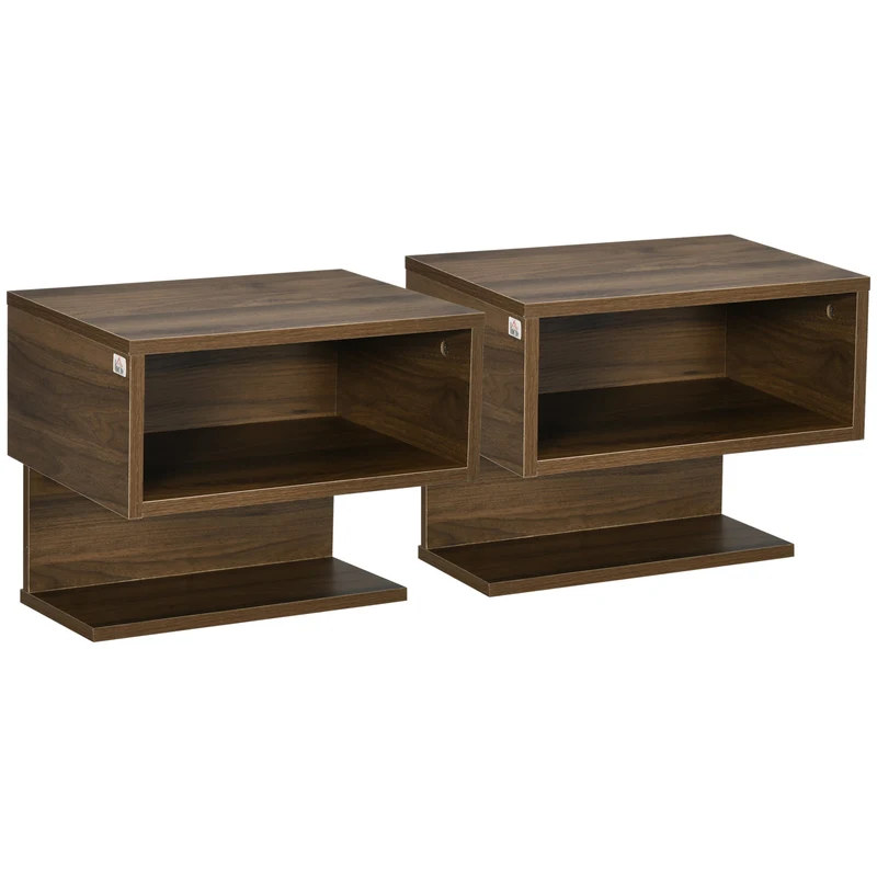 Easycomfort Scaffale a Parete color Noce, Set 2 Pezzi in MDF con Ripiano Aperto e Piano d'Appoggio, 40x29.5x33.5 cm