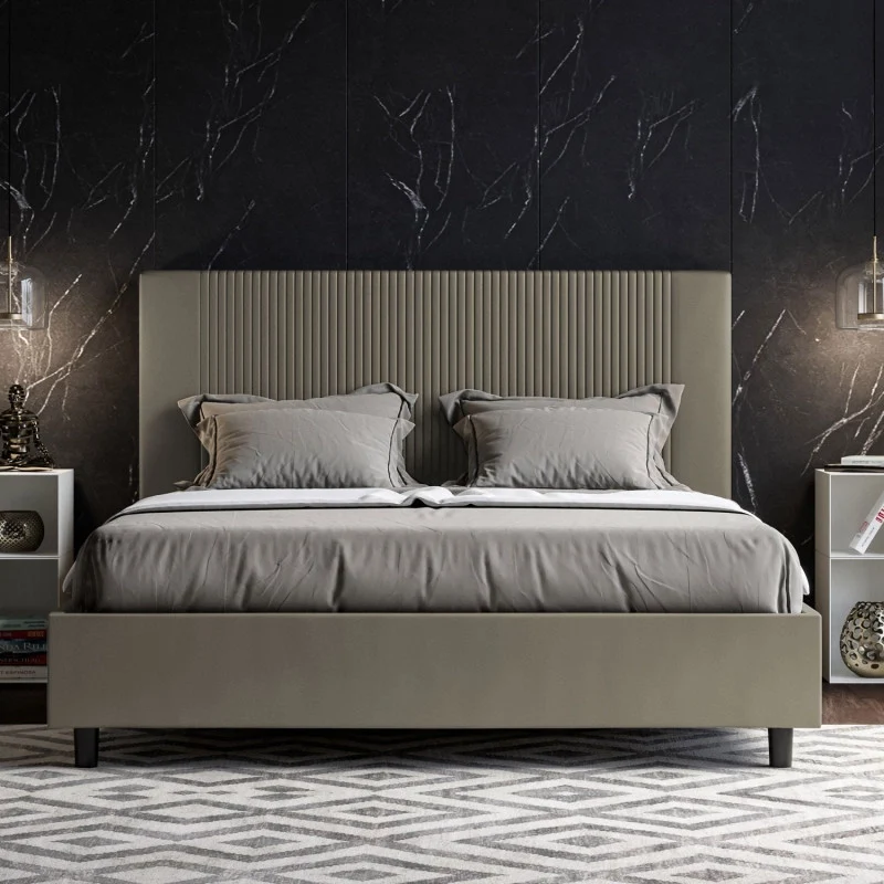 Letto imbottito Letto Matrimoniale alla Francese 150x210 cm Goya - Similpelle,Senza rete,Cappuccino