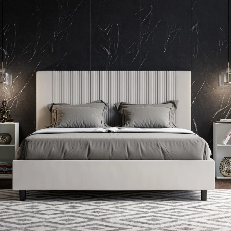 Letto imbottito Letto Matrimoniale alla Francese 150x190 cm Goya - Bianco,Similpelle,Contenitore