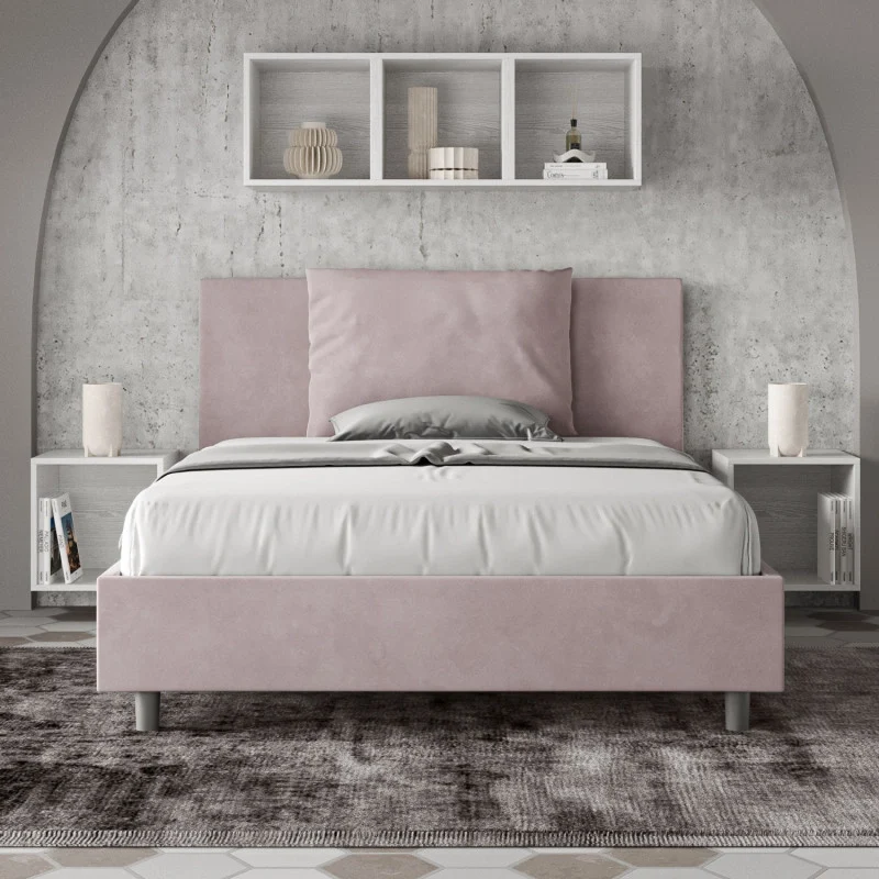 Letto imbottito Piazza e mezzo 130x210 cm Antea - Con rete,Glicine,Microfibra